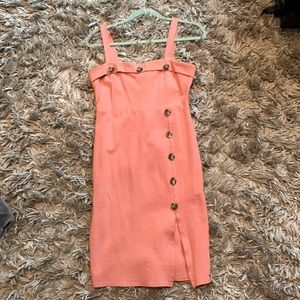 Pink summer midi dress cute button detail